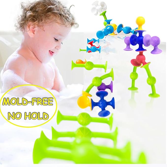 Suction Bath Toys for Baby, 12 Piece Starter Set Suction Cup Toys Preschool Sensory Fidget Toys for Toddlers 1-3 4-8 | No Hole Bath Toy | BPA Free Bath Toys (Large Size)