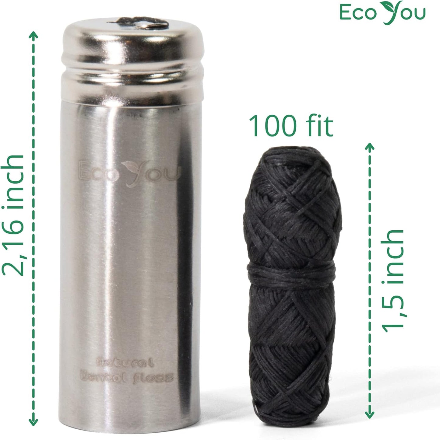 Charcoal Bamboo Floss | 2 Non Toxic Natural Floss Refill with Metal Container | Organic Mint & Candelilla Wax | Vegan & Biodegradable | Compatible w/Similar Dental Floss Silk Refill Containers