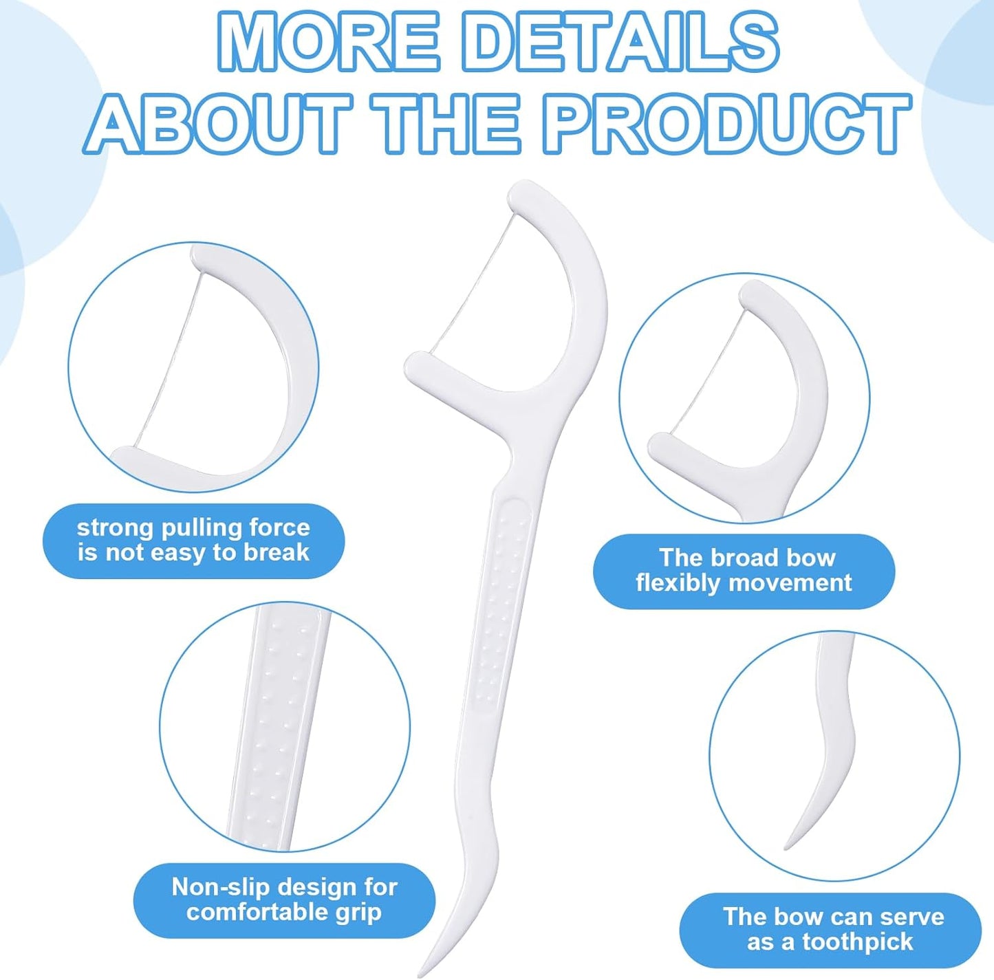 Dandat 2000 pcs Dental Floss Picks Bulk High Toughness Clean Tooth Picks Flossers Dental Floss Flossers for Teeth Cleaning Family Travel Tight Space Cleaning Plaque Remover(White)