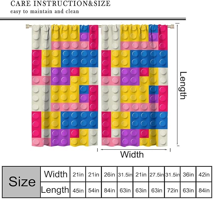 Kids Building Blocks Toy Curtains Children's Room Abstract Outline Colorful Plastic Toys Geometric Bricks Print Curtains for Boys Girls Nursery Curtains 52x84 Inches 2 Panels