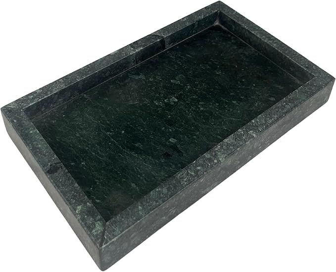 Natural Green Marble Tray for Bathroom | Kitchen | Vanity | Desktop, Stone Organizer for Coffee Table, Dresser, Nightstand, Candles, Soap, Towel, Plant, Jewelry (10" x 6"), Rectangular