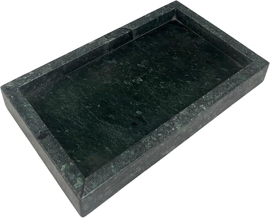 Natural Green Marble Tray for Bathroom | Kitchen | Vanity | Desktop, Stone Organizer for Coffee Table, Dresser, Nightstand, Candles, Soap, Towel, Plant, Jewelry (10" x 6"), Rectangular