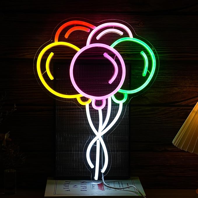 Balloon Neon Sign Beautiful Balloon Led Sign Neon Light for Wall Decor Dimmable USB Powered Multicolored Balloon Light Up Sign for Home Kids Room Wedding Birthday Party Wall Aesthetic Decor