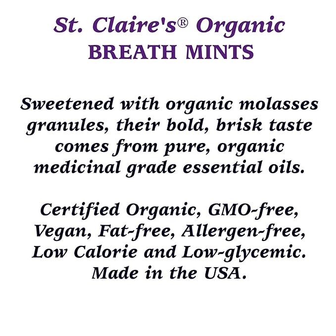 St. Claire's Organic Breath Mints, (Peppermint, 1.5 Ounce Tin, Bundle of 3) | Gluten-Free, Vegan, GMO-Free, Plant-based, Allergen-Free | Made in our Allergen-Free facility