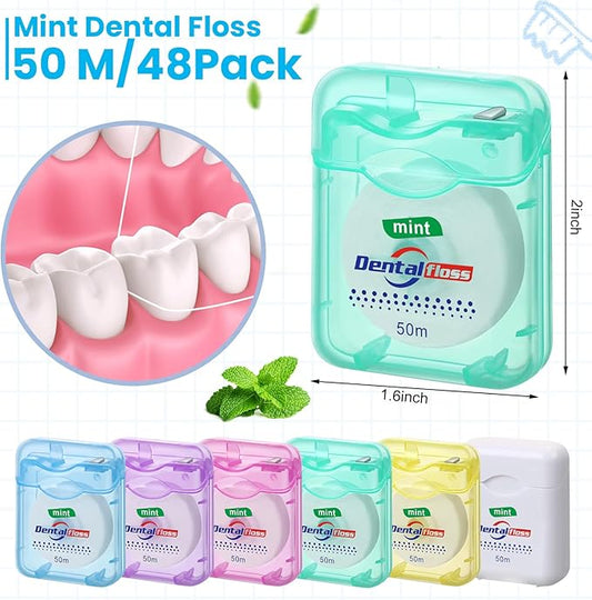 Geiserailie 72 Pack Dental Floss Bulk 50m Each Mint Travel Dental Floss Oral Care for Teeth and Gum Protection(Multicolor)