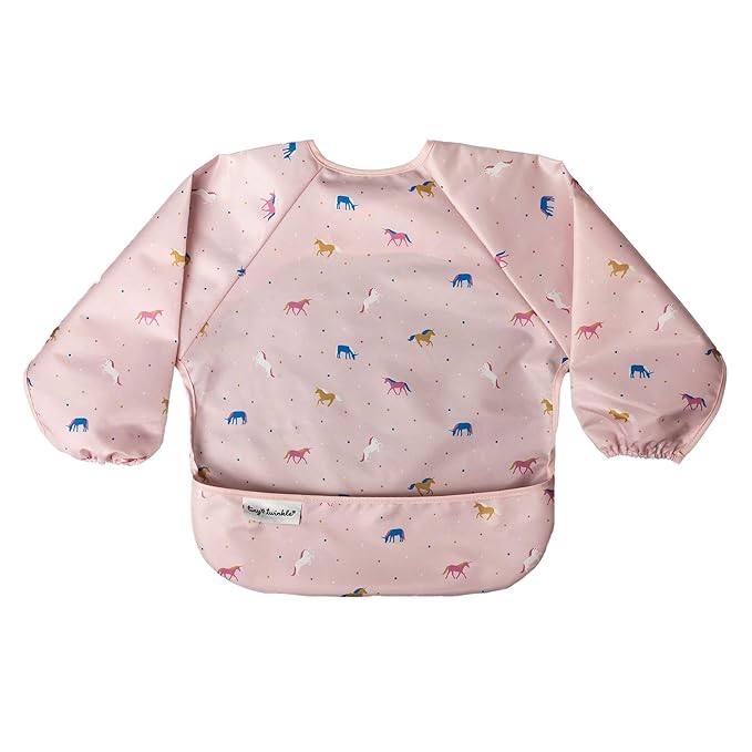 Tiny Twinkle Long Sleeve Bib for Babies & Toddlers – Waterproof Smock Bib for Eating – Machine Washable & Mess-Proof, Baby Feeding Essential & Shower Must-Have(Unicorn Confetti, 2-4Y)