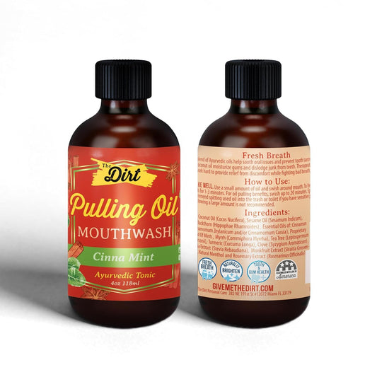 THE DIRT Oil Pulling Mouthwash - Gluten Free - Removes Plaque, Tartar, Bad Breath & Whitens Teeth (Cinna Mint, 4 Ounce)