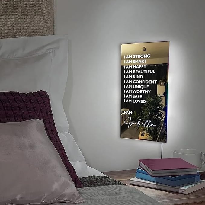 Personalized I AM Affirmations Mirror LED Night Light Custom Light up Name Mirror Neon Sign Wall Decor Classroom Bedroom Birthday