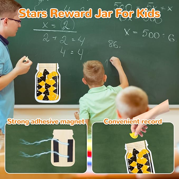 Reward Jar for Kids – Magnetic Wooden Behavior Chart and Incentive Jar with 25 Tokens, Stickers, Stand & Magnet – Positive Reinforcement Tool for Home, Toddlers or Classroom (Drop & Plop)