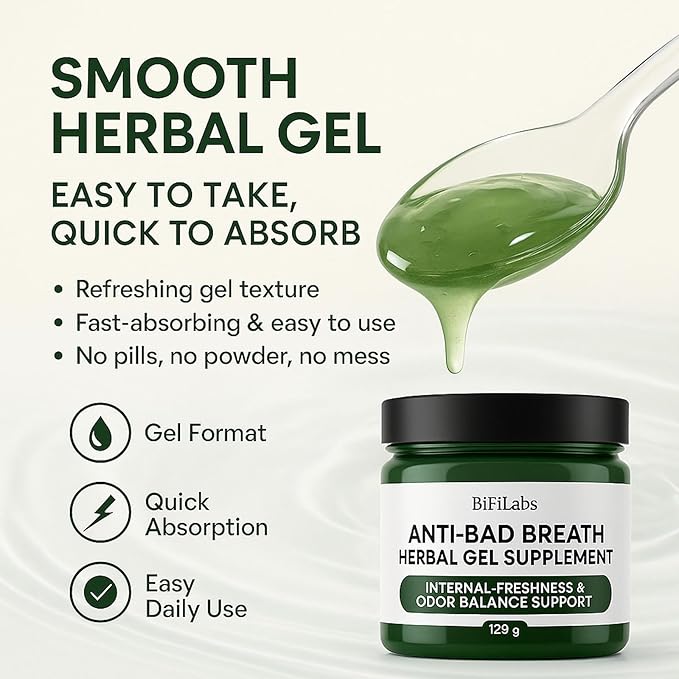Anti-Bad Breath Herbal Gel – Fresh Breath Support from Within – Daily Herbal Cleansing Gel with Chlorophyll, Peppermint & Parsley – Plant-Based Internal Breath Freshener – 120g (2)
