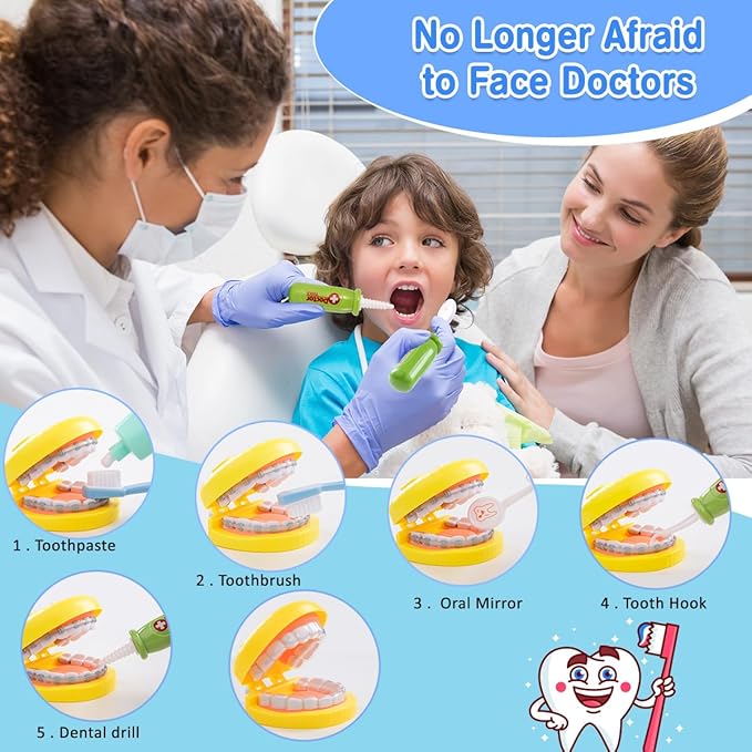Meland Doctor Kit for Toddlers 3-5, Dentist Play Set with Teeth for Kids Pretend Play Kids Toys Birthday Gift for Toddler Boys Aged 3 4 5 6 Years Old
