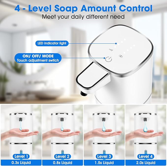 Automatic Liquid Soap Dispenser,Touchless Soap Dispenser,13.5oz/400ml Rechargeable Wall Mounted Smart Dispenser for Bathroom Kitchen,Easy for Toddlers(White)