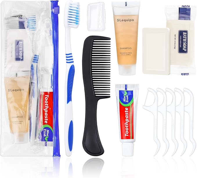Pack of 3 Hygiene Kit, Hygiene Kit Bulk, Individually Packed, Travel Hygiene Kit with Toothbrush, Toothpaste, Comb, Shampoo, Floss Picks and Soap