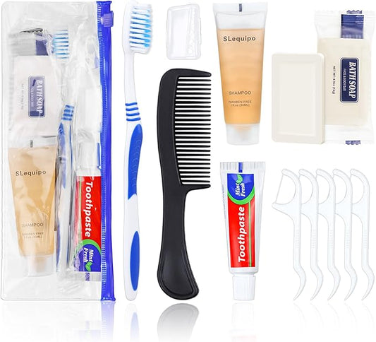 Pack of 3 Hygiene Kit, Hygiene Kit Bulk, Individually Packed, Travel Hygiene Kit with Toothbrush, Toothpaste, Comb, Shampoo, Floss Picks and Soap