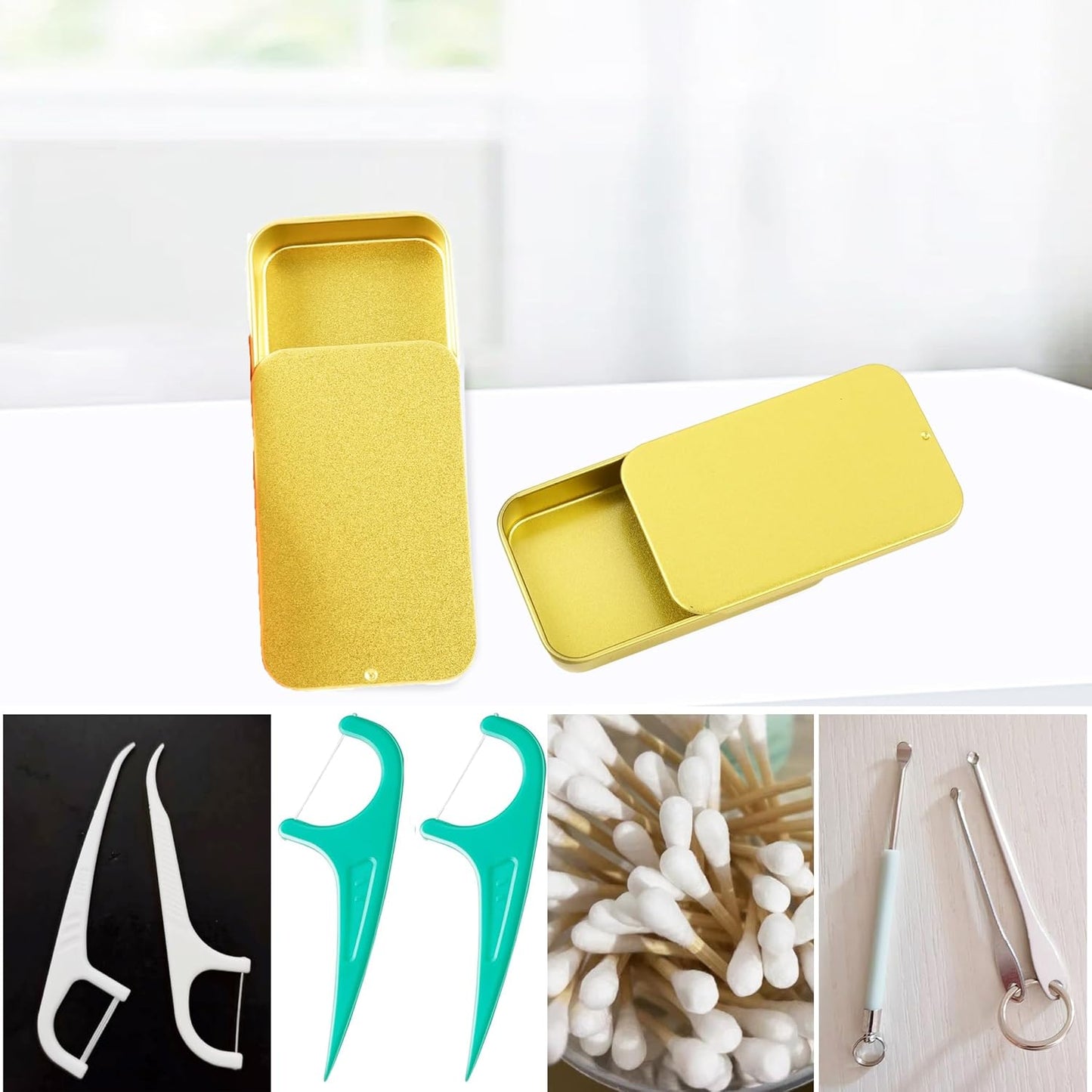 2Pack Dental Floss Portable Case,Dental Floss Dispenser,Convenient Refillable Glide Travel Adult Floss Box for Travel, Dates,Dinners and Hotels(Golden)