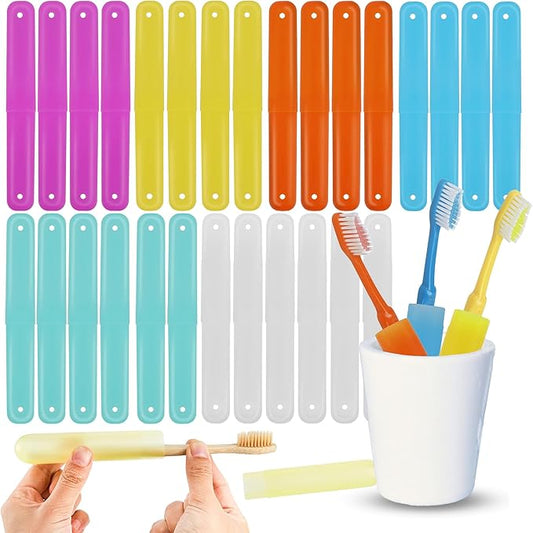 32 Pcs Toothbrush Travel Case, Portable Travel Toothbrush Holder 7 Colors Transparent Frosted Plastic Toothbrush Protector Cover, Classroom Pencil Case for Traveling, Camping, Home, School, Business