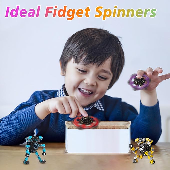 Transformable Fidget Spinners Toys 4 Pcs for Kids and Adults Stress Relief Sensory Toys for Boys and Girls Fingertip Gyros for Party Favors Chrismas Stocking Stuffers Bulk for Teens