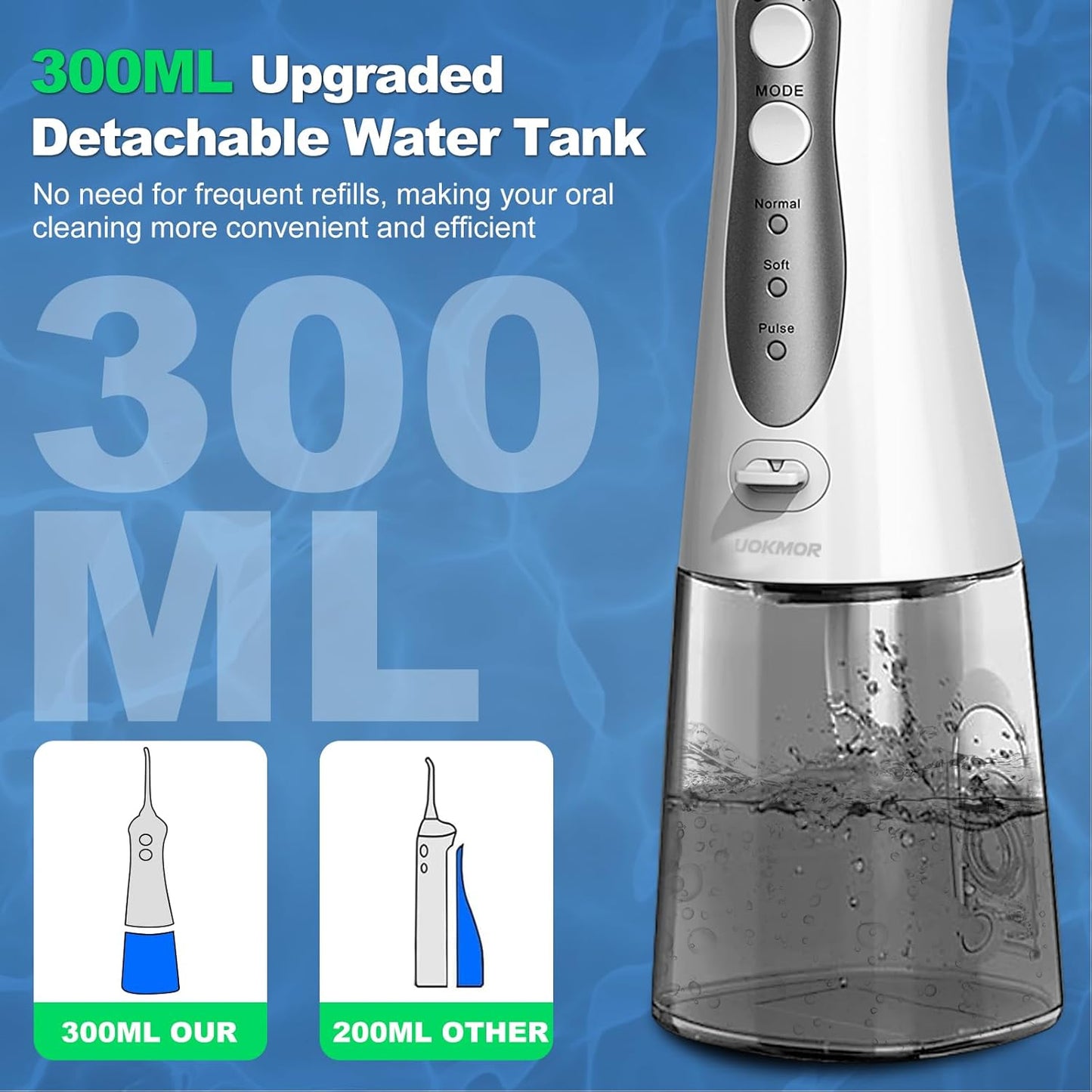 Water Flosser Cordless Teeth Pick: Portable Adults Dental Oral Irrigator for Travel Flossers Cleaning Picks 300ML