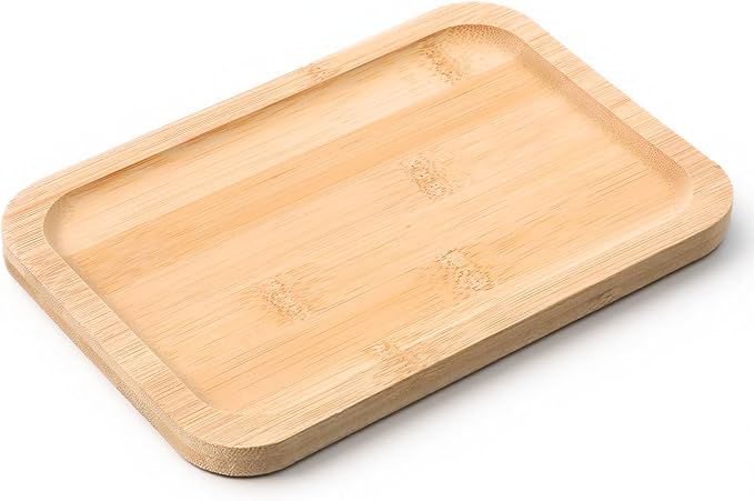 Small Bamboo Trays Bathroom Tray Smooth Thick Bamboo Vanity Trays for Perfume, Candles, Cosmetics, Bathtub Storage Rack, Breakfast Tray, Coffee Bar (8.46 x 5.9 Inch)