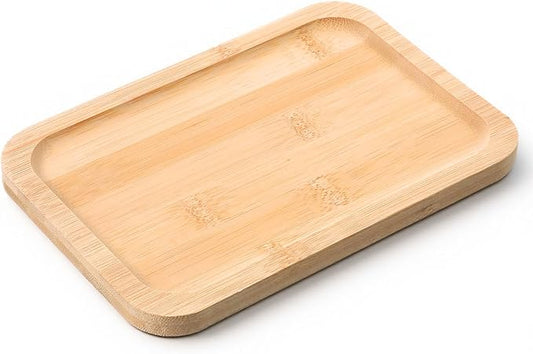 Small Bamboo Trays Bathroom Tray Smooth Thick Bamboo Vanity Trays for Perfume, Candles, Cosmetics, Bathtub Storage Rack, Breakfast Tray, Coffee Bar (8.46 x 5.9 Inch)