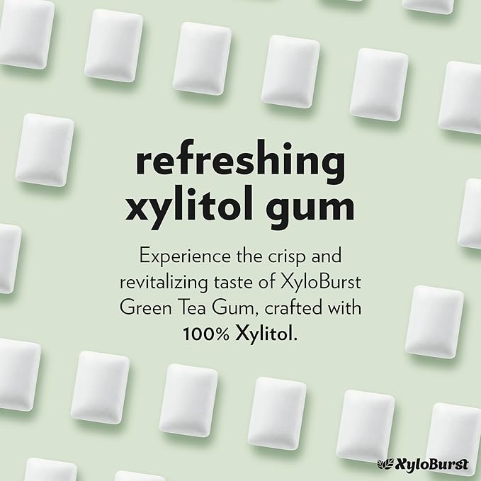 XyloBurst Gum | Xylitol Chewing Gum | Sugar Free, Gluten Free, Keto Friendly | Aspartame Free Gum For Oral Health | Green Tea | 500-Count Bag