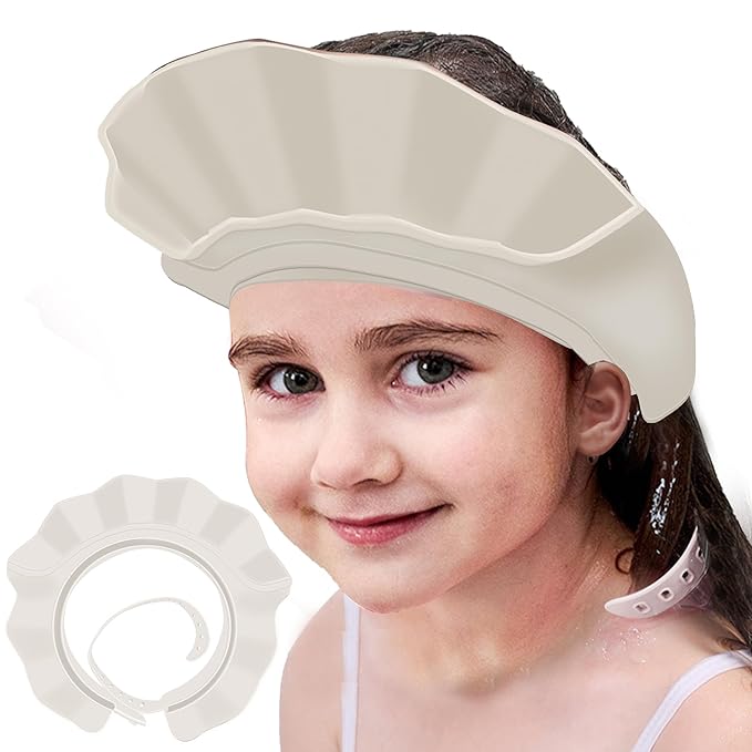 KOMIDK Baby Kids Shower Cap Shampoo Bath Bathing Hat Silicone Adjustable Washing Hair Shower Bathing Protection Shower Cap for Toddler, Baby, Kid, Children (White)