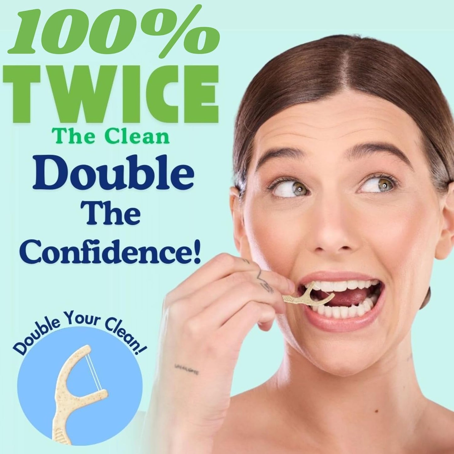 Twin Line Biodegradable Floss Picks (220 Count) - Compostable Tooth Flossers Minty Fresh-Double Thread 2X The Clean | Bonus Travel Case | Thing Thread Glide Easy & Shred-Resistant
