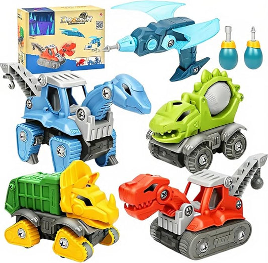 5 Pack Take Apart Dinosaur Toys with Electric Drill – STEM Construction Building Set for Boys Ages 3–8, Educational DIY Dino Kit for Kids – Popular for Grandkids & Toddlers