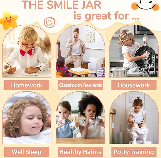 Magnetic Smile Face Reward Jar for Kids 68Pcs Pastel Smiley Faces 1 Storage Bag Reward Jars Behavior Management Classroom Tools Positive Behavior Chart for Students Teachers Back to School Supplies