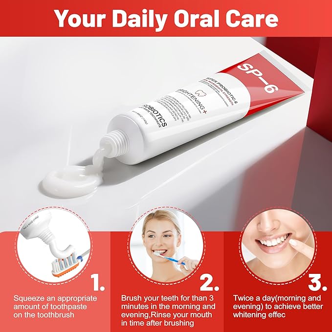 SP-6 Probiotic Whitening Toothpaste for Teeth Whitening/Brightening & Fresh Breath, 6 Probiotics Formula for Gum Health, Fluoride-Free, Minty Fresh Flavor,4.9 oz (4, Mint 4)