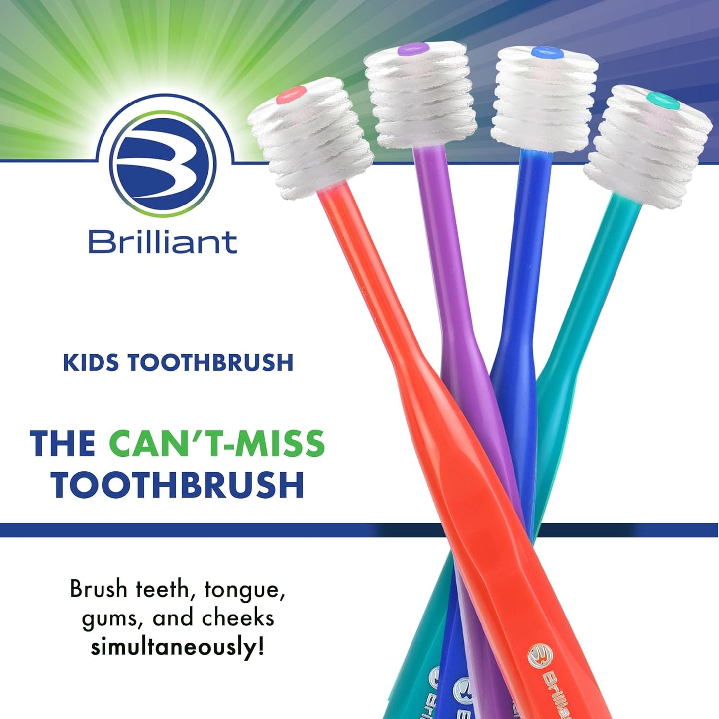 Brilliant Oral Care Kids Toothbrush with Soft Bristles and Round Head, for a Child Approved, Easy to Use All-Around Clean Mouth, Ages 5-9 Years, Red, 1 Pack
