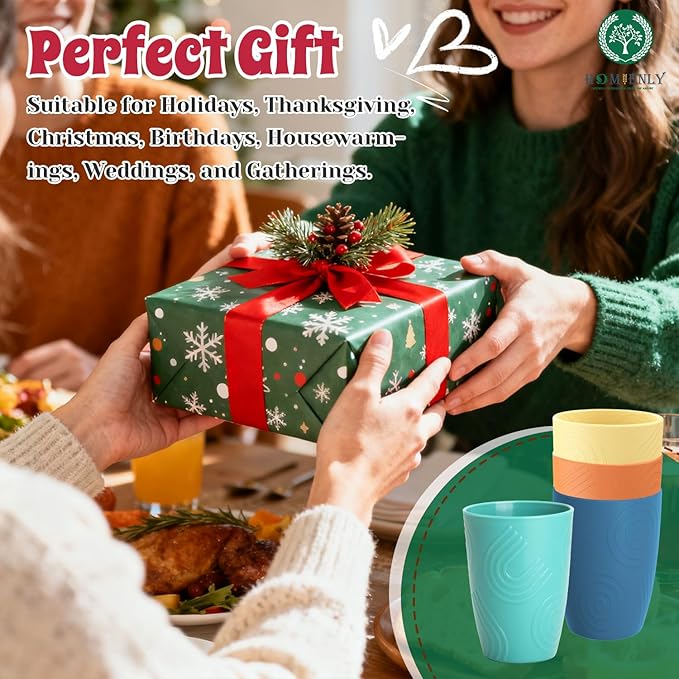 Homienly Wheat Straw Cups Alternative to Plastic Cups Set of 4 Premium Drinking Glasses - 12 OZ, Unbreakable Drinking Cups, Dishwasher & Microwave Safe Tumbler Cups for Kitchen, Kids, Picnic - Multi