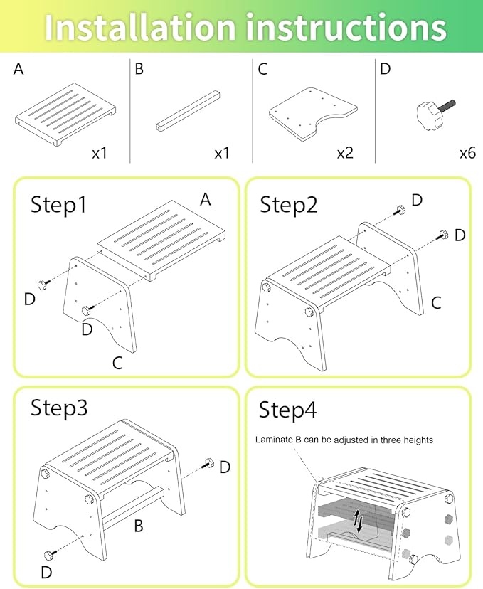 9" Wooden One Step Stool, Todder Step Stool Wood for Kids/Adults/Elderly - Adjustable Height, Lightweight, Anti-Slip, 200 Lbs Beside Stepstool for Bathroom, Kitchen, Bedroom (Natural, Pine)
