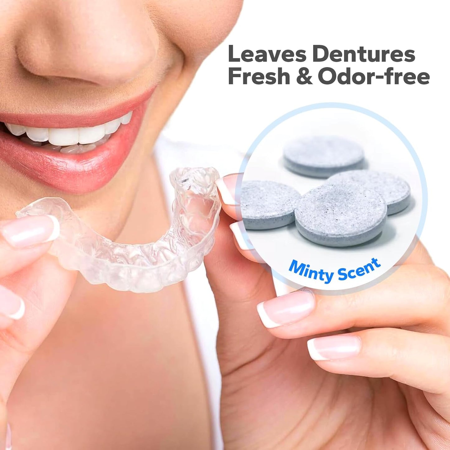 Retainer Cleaner (60 Tablets), Denture Cleaning Tablets, Powerful Cleaning Agents Odor Neutralizing, Odor-Free With a Pleasant Minty Scent, Versatile For All Dental Appliances