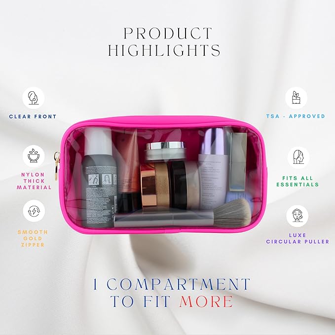 DANCOUR Clear Makeup Bag Mini Makeup Bag for Purse Mini Pouch Purse Clear Small Cosmetic Pouch Cosmetic Travel Case (Small, Hot Pink)