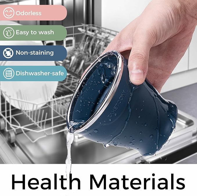 TakeToday 2PCS Collapsible Travel Cup - Silicone Foldable Water Cup, BPA-Free with Lid & Waterproof Bag - Drinking Cup Set for Camping, Outdoors & International Travel（8 Oz, Blue& Green）