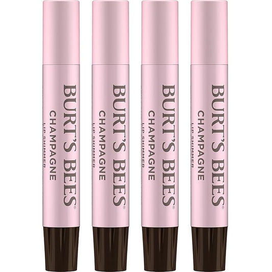 Burt's Bees Shimmer Lip Tint Set, Tinted Lip Balm Stick, Moisturizing for All Day Hydration with Natural Origin Glowy Pigmented Finish & Buildable Color, Champagne (4-Pack)