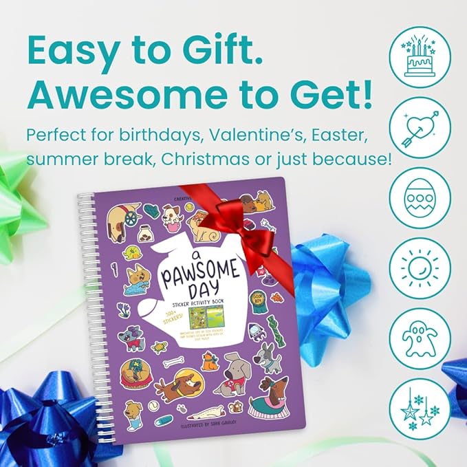 Cupkin Pawsome Day Sticker Book Activity for Kids, Toddler Airplane Travel Essentials, 300+ Kid's Stickers + 8 Scenes + Coloring Book Pages, Animal Lover Gift, Kids Crafts for Ages 2-8