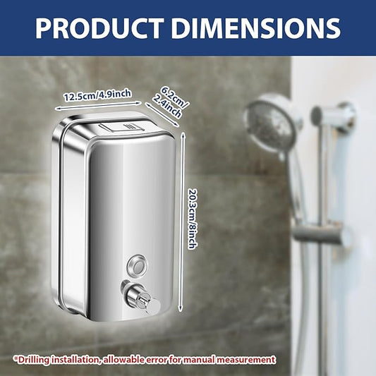 1000ml Commercial Soap Dispenser Wall Mount, Stainless Steel Hand Soap Dispenser for Bathrooms, Refillable Hand Sanitizer Dispenser for Home, Hotels, Restaurants, Hospitals (Silver)