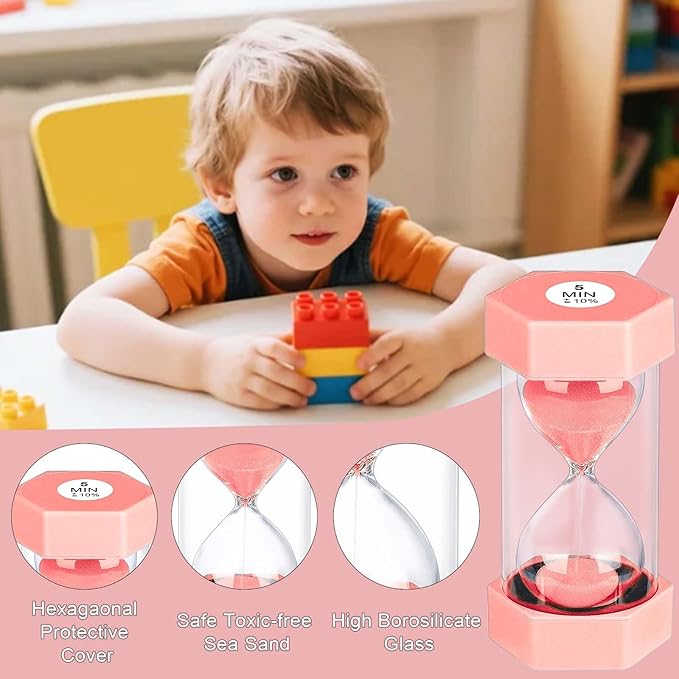 Hourglass 45 Minute Sand Timer, Plastic Sand Clock 45 Min, Unbreakable Colorful Hour Glass Sandglass for Classroom Gmaes Decor (Pink)