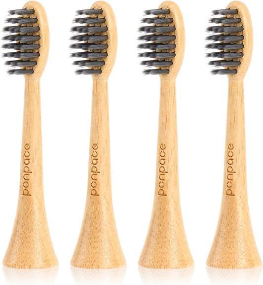 Bamboo Toothbrush Heads Compatible with Philips Sonicare, Soft Charcoal Infused Bristles, Whitening & Deep Cleaning