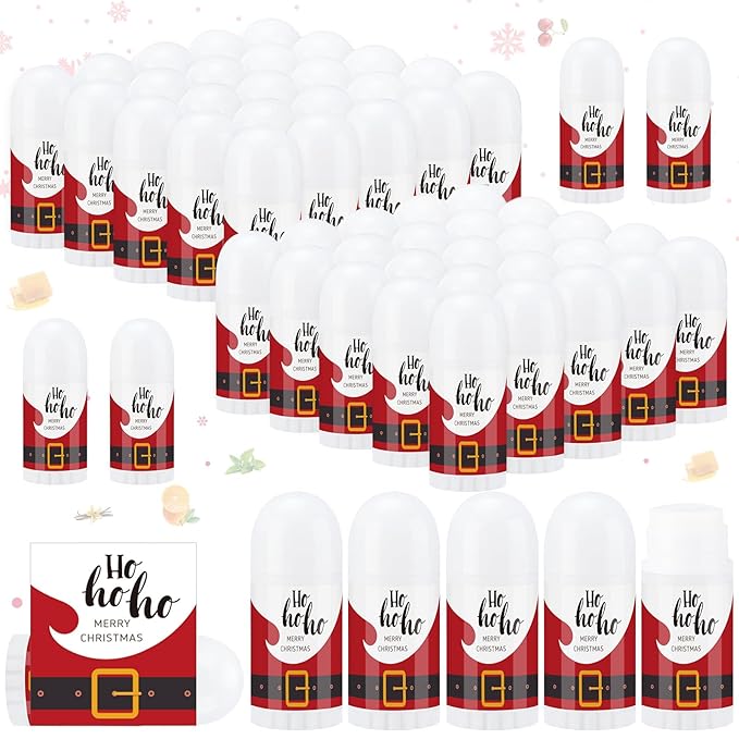 50 Pcs Christmas Mini Lip Balm Pack Thank You Gifts Moisturizer Assorted Flavors Beeswax Natural Ingredients Dry Chapped Lip Care Products for Coworkers Women Friend Men(Santa Claus)