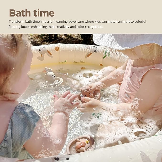 Nueplay Bathtub Toys for Toddlers 18M+，Baby Bath Toys with Animal Finger Puppets，Stackable Boat Train，Gift for Baby & Toddlers Set of 6