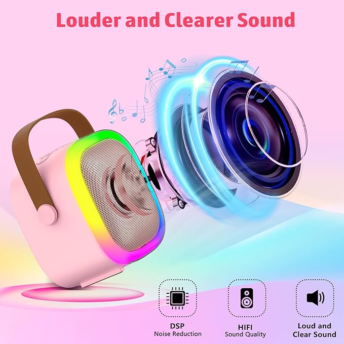 Karaoke Machine for Kids Adults, Portable Bluetooth Speaker with 2 Wireless Microphones and LED Lights, Kids Toys Birthday Gifts for Girls Boys Ages 4, 5, 6, 7, 8,9,10,11,12+ Years