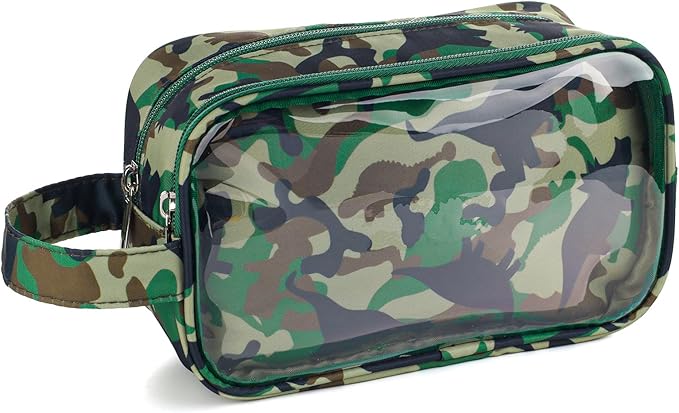 Dinosaur Kids Toiletry Bag for Boys, Travel Clear Toiletry Bag for Little Young Boys Waterproof Hanging Wash Bag Toddler Traveling Toiletries, Camo