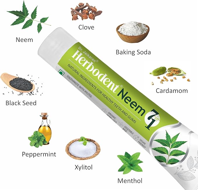 Herbodent® NEEM 7 in 1 Toothpaste-6.53Oz Pack of 1 | Organic Herbs-Neem, Black Seed & Xylitol for Anti Cavity, Cardamom & Mint for Freshness, Baking Soda for Great Cleaning-No Fluoride & No Paraben