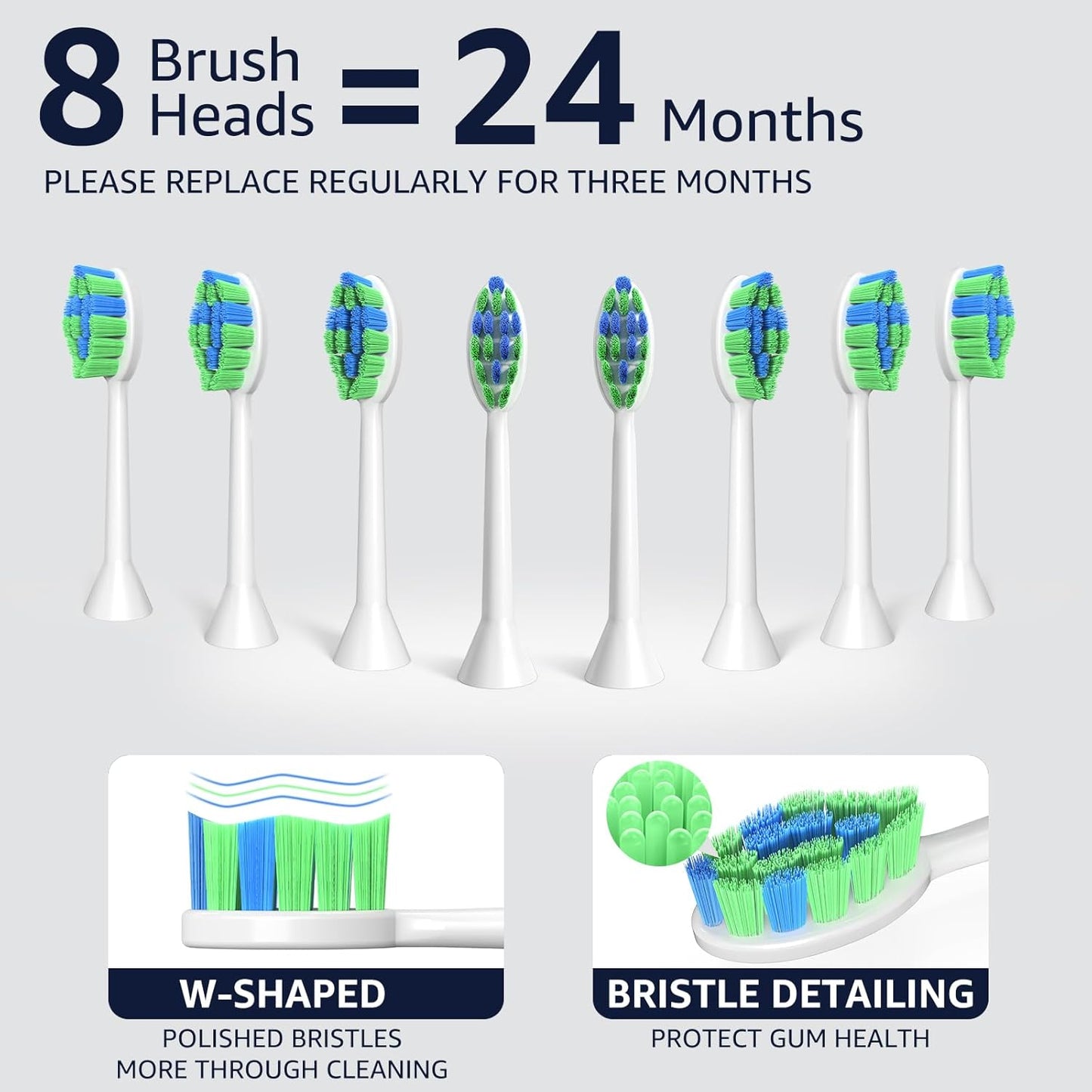 7AM2M Sonic Electric Toothbrush, High Power Rechargeable Toothbrushes, with 8 Brush Heads for Adults and Kids, 15 Adjustable Modes, Built-in 2-Minute Smart Timer, 4 Hours Fast Charge (Light Green)