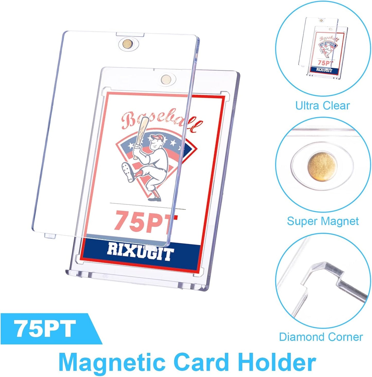 20-Pack One Touch Magnetic Card-Holder - 75pt Card Magnetic Case, Magnet Card Holder for Baseball, Football, Basketball, Hockey, Gaming Sports Cards, Trading Cards Collectibles Safe Storage