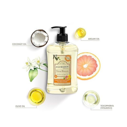 A LA MAISON French Liquid Hand Soap, Citrus Blossom - Natural Hand Wash Made with Essential Oils - Biodegradable, Plant-Based, Vegan, Cruelty-Free, Alcohol & Paraben Free (16.9 oz, 2 Pack)