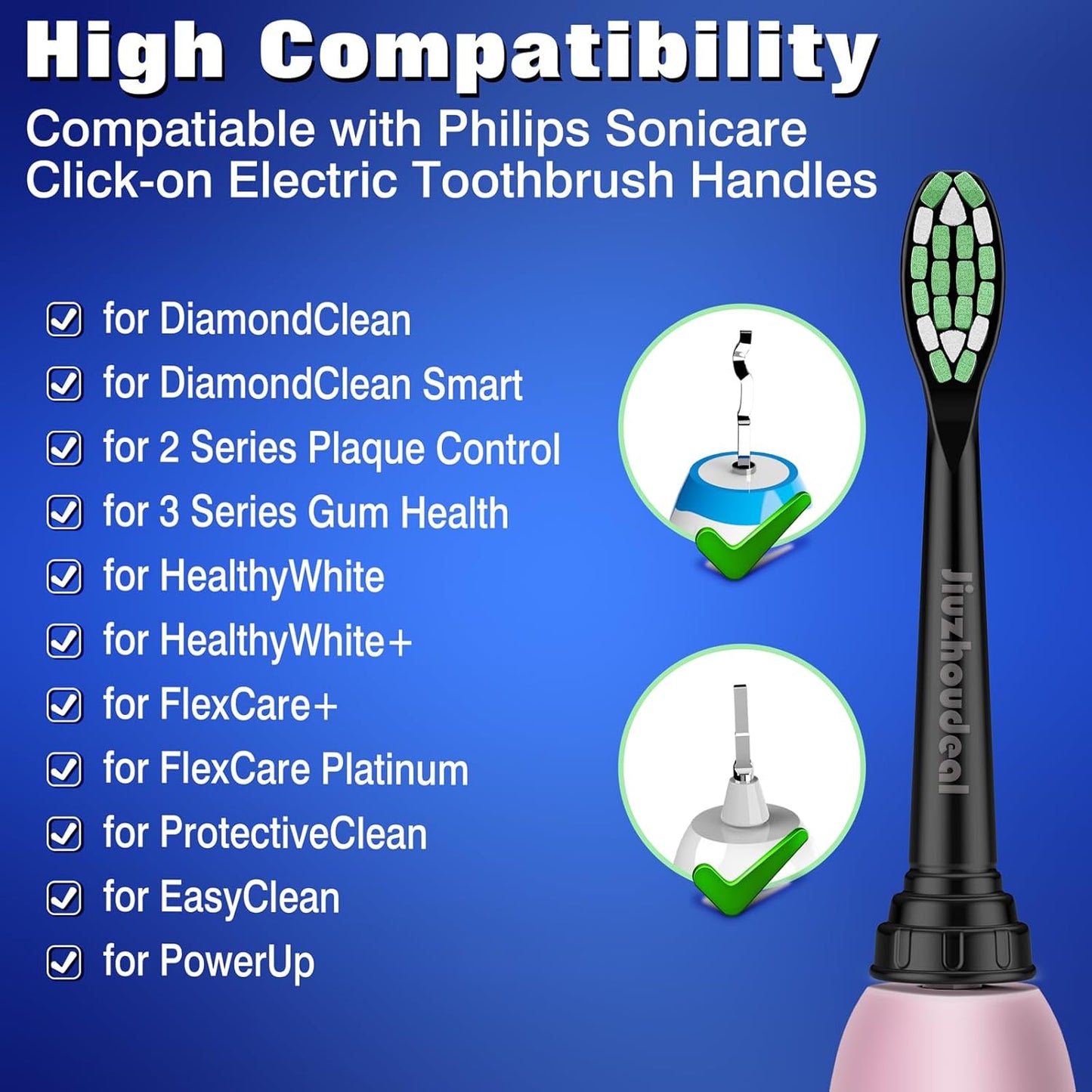 Replacement Heads for Philips Sonicare Toothbrush, Replacement Brush Heads Compatible with Phillips Sonicare Electric Toothbrush, 10-Pack, Black